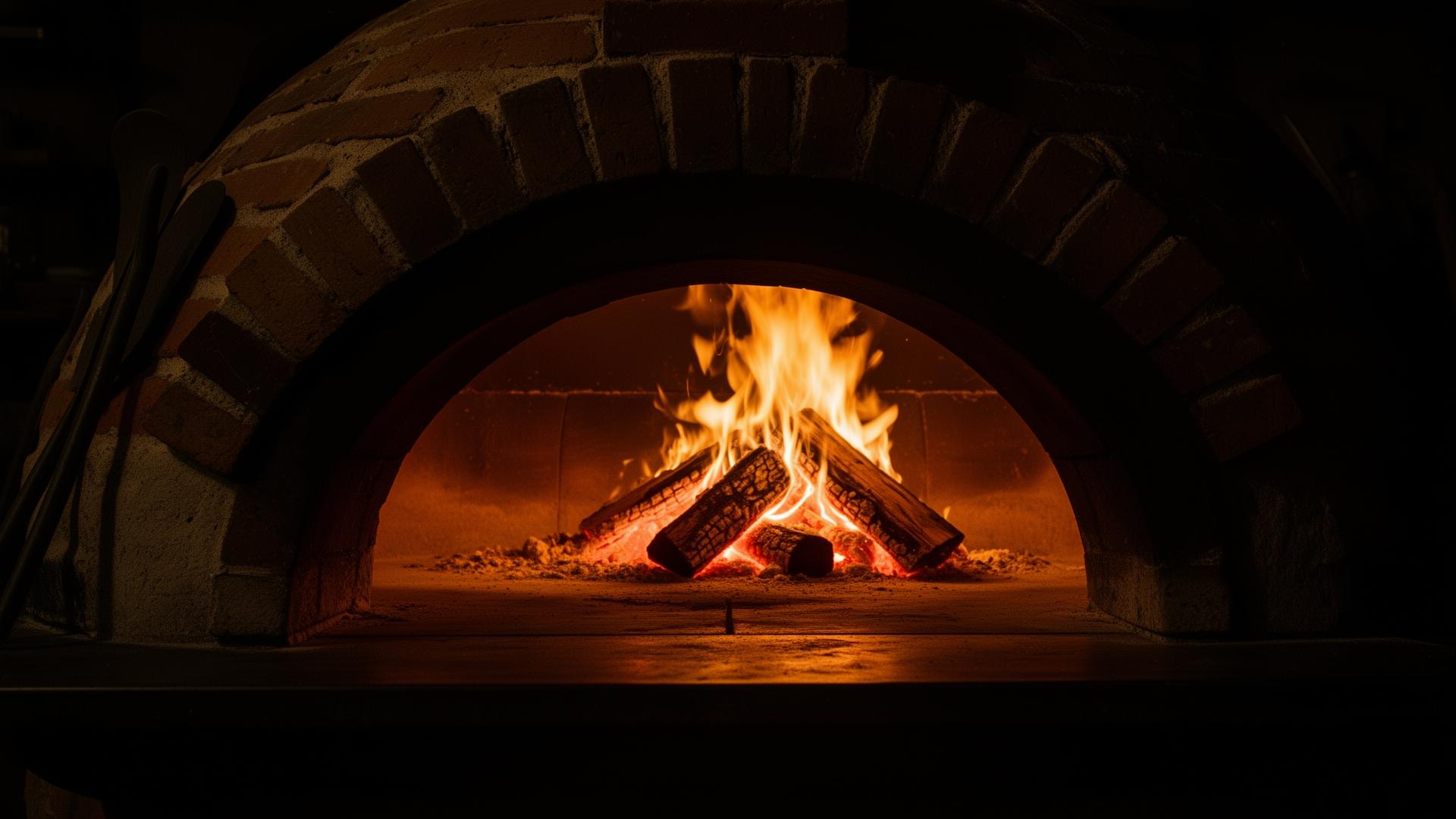 Four à bois traditionnel napolitain avec flammes